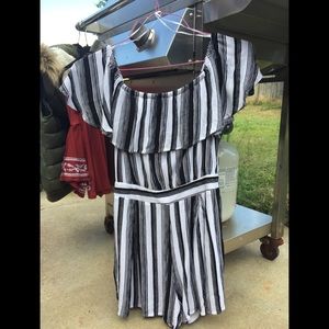 Blue Rain off the shoulder romper